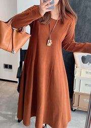 Plus Size Brown warm Velour Dresses Winter