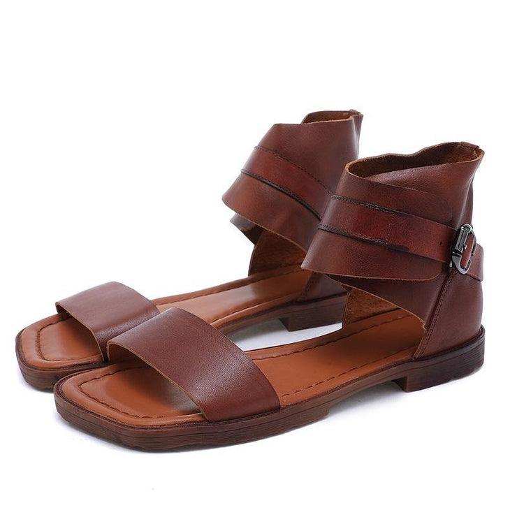 Plus Size Chocolate best sandals for walking Cowhide Leather - SooLinen