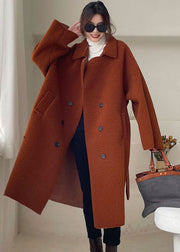 Plus Size Chocolate Button Faux Fur Cinched Winter Coat