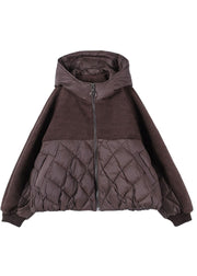 Plus Size Chocolate Hooded Patchwork Duck Down Winter down coat