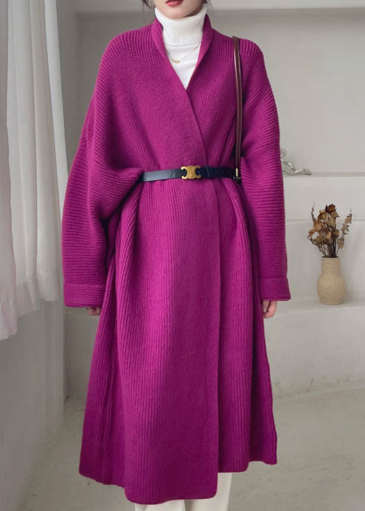 Plus Size Elegant Purple Loose Knit Cardigan Winter