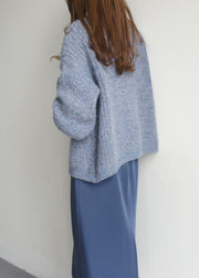 Plus Size Fine Blue Button Woolen Cardigan Winter