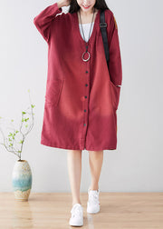 Plus Size French Red Pockets Freizeitmantel Frühling