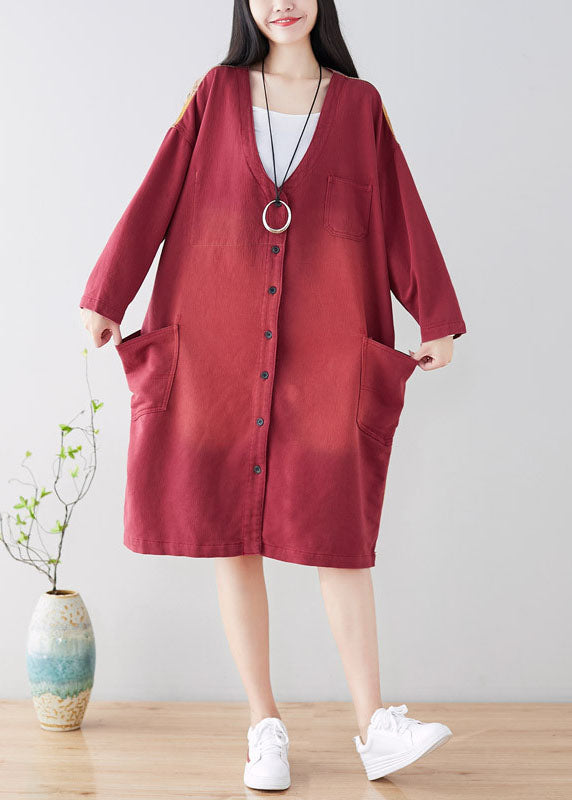 Plus Size French Red Pockets Freizeitmantel Frühling