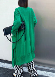 Plus Size Green Hole side open Button Fall Knit Long sleeve Cardigan