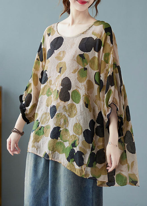 Plus Size Green O-Neck Dot Half Sleeve Shirts