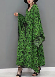 Plus Size Green O-Neck Print Batwing Dresses Long Sleeve