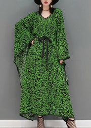 Plus Size Green O-Neck Print Batwing Dresses Long Sleeve