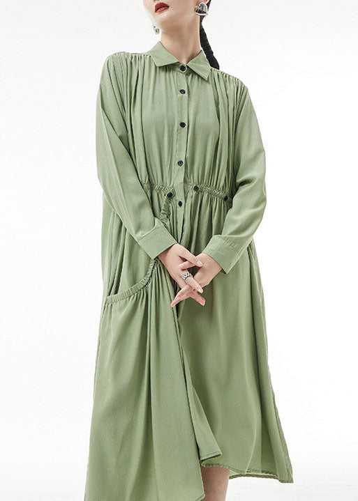 Plus Size Green Peter Pan Collar Chiffon shirt Dresses Spring