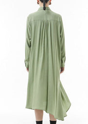 Plus Size Green Peter Pan Collar Chiffon shirt Dresses Spring