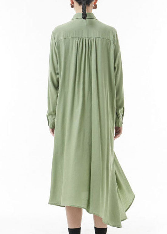 Plus Size Green Peter Pan Collar Chiffon shirt Dresses Spring