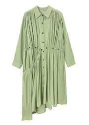 Plus Size Green Peter Pan Collar Chiffon shirt Dresses Spring