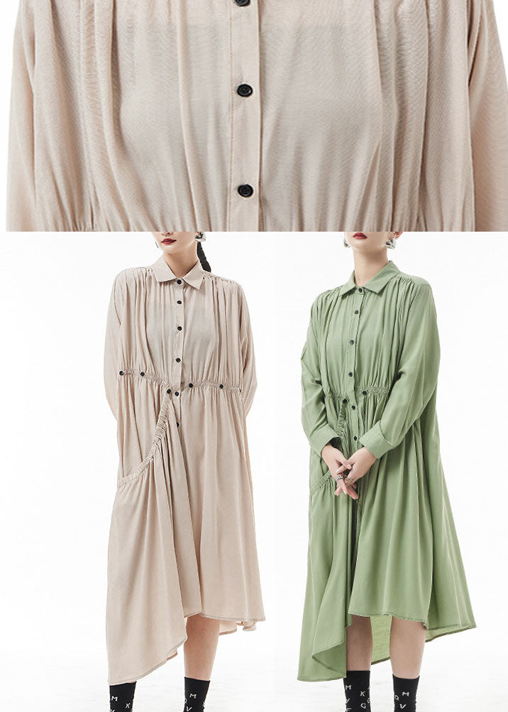 Plus Size Green Peter Pan Collar Chiffon shirt Dresses Spring