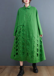 Plus Size Green PeterPan Collar Patchwork Cotton Dress Spring