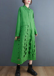 Plus Size Green PeterPan Collar Patchwork Cotton Dress Spring