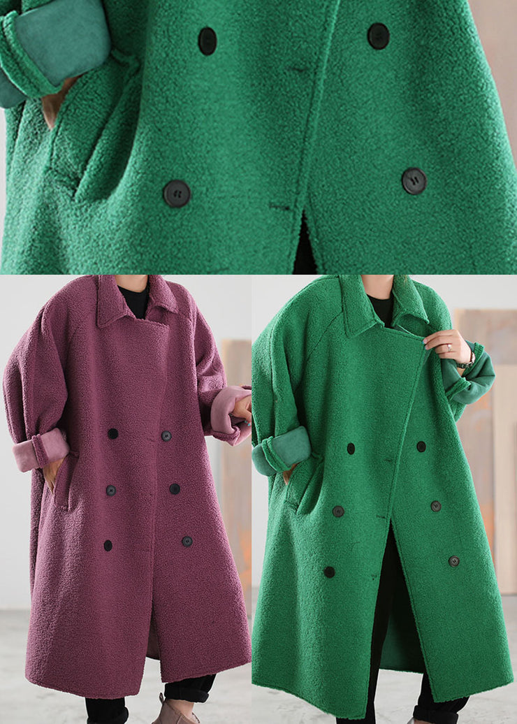 Plus Size Green PeterPan Collar double breast Faux Fur Winter Coat