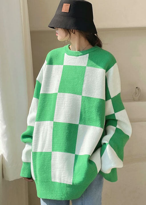 Plus Size Green Plaid cozy Knit Sweater Winter