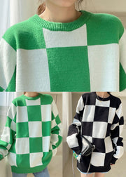 Plus Size Green Plaid cozy Knit Sweater Winter