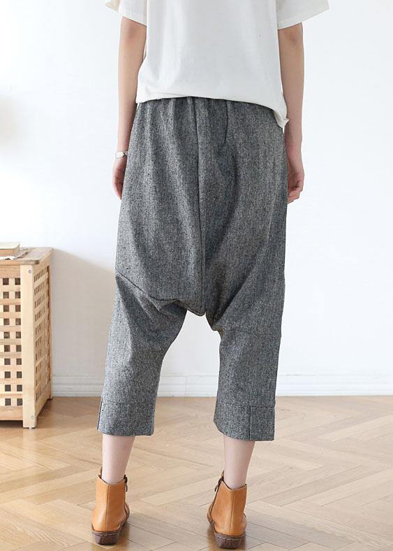 Plus Size Grey Asymmetrical Design Pockets Cotton Crop Pants - SooLinen