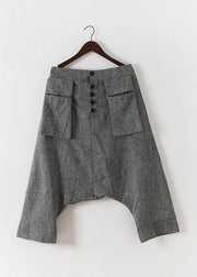 Plus Size Grey Asymmetrical Design Pockets Cotton Crop Pants - SooLinen