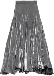 Plus Size Grey Patchwork Asymmetrical design Silk Skirt - SooLinen