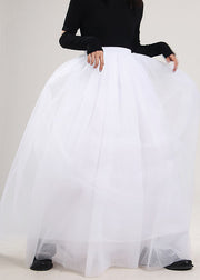 Plus Size Handmade White Solid Tulle Skirt Spring