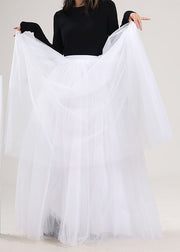 Plus Size Handmade White Solid Tulle Skirt Spring