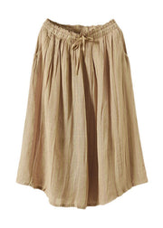 Plus Size Khaki Drawstring Pockets Linen A Line Skirts Summer