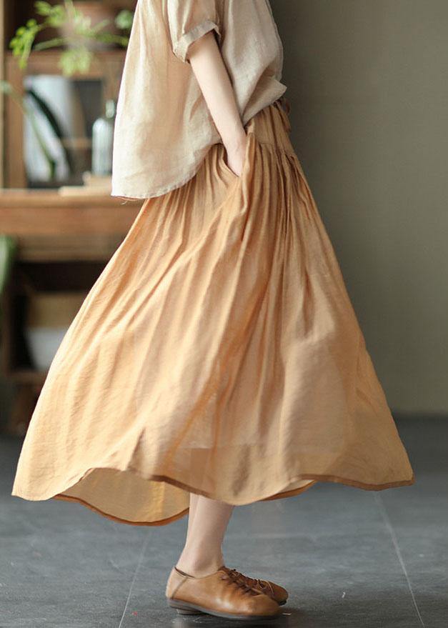 Plus Size Khaki Retro Circle Summer A Line Linen Skirt - SooLinen