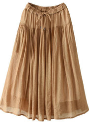 Plus Size Khaki Retro Circle Summer A Line Linen Skirt - SooLinen