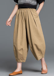 Plus Size Khaki Feste elastische Taillentaschen Baumwolle Haremshose Sommer