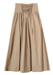 Plus Size Khaki tie waist Ruffles Summer Skirts - SooLinen