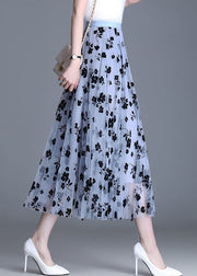 Plus Size Light Blue Tulle Print A Line Fall Skirts