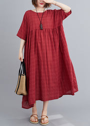 Plus Size Mulberry O-Neck Linen Long Dresses Short Sleeve