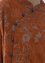 Plus Size Orange Knopf zerknittertes langes Kleid aus Baumwolle mit halben Ärmeln