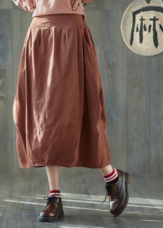 Plus Size Orange Cinched lantern Cotton Linen Skirts Summer - SooLinen