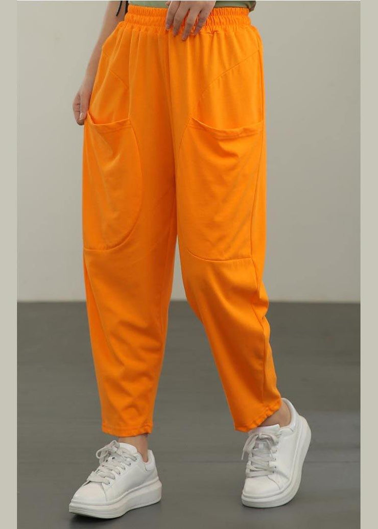 Plus Size Orange Pockets Harem Pants Summer - SooLinen