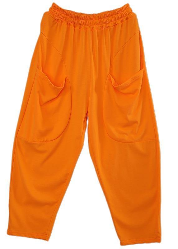 Plus Size Orange Pockets Harem Pants Summer - SooLinen