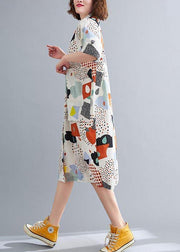 Plus Size Orange Print Cotton Pockets Summer Dresses - SooLinen