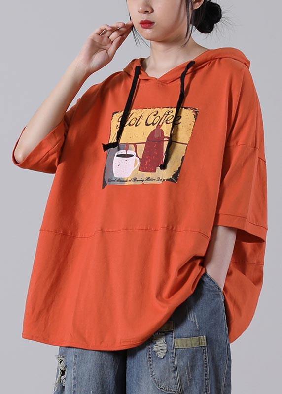 Plus Size Orange Print Cotton Sweatshirts Top - SooLinen