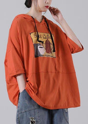 Plus Size Orange Print Cotton Sweatshirts Top - SooLinen