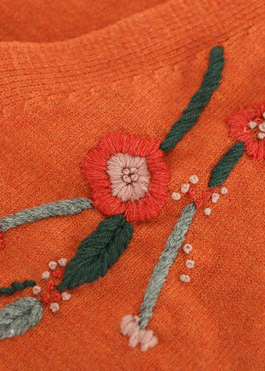 Plus Size Orange V Neck Embroideried Knit vest Spring