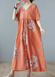 Plus Size Orange V Neck Maxi Dress Short Sleeve