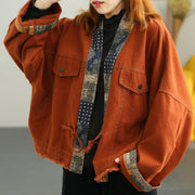 Plus Size Orange Retro-Patchwork-Lose-Fall-Mantel