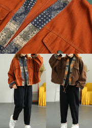 Plus Size Orange Retro-Patchwork-Lose-Fall-Mantel