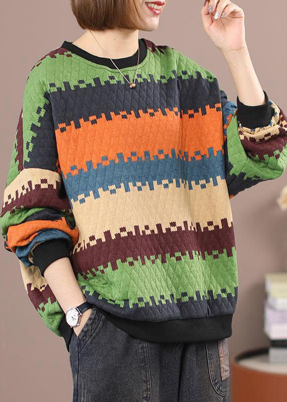 Plus Size Orange thick Striped Sweatshirt Winter