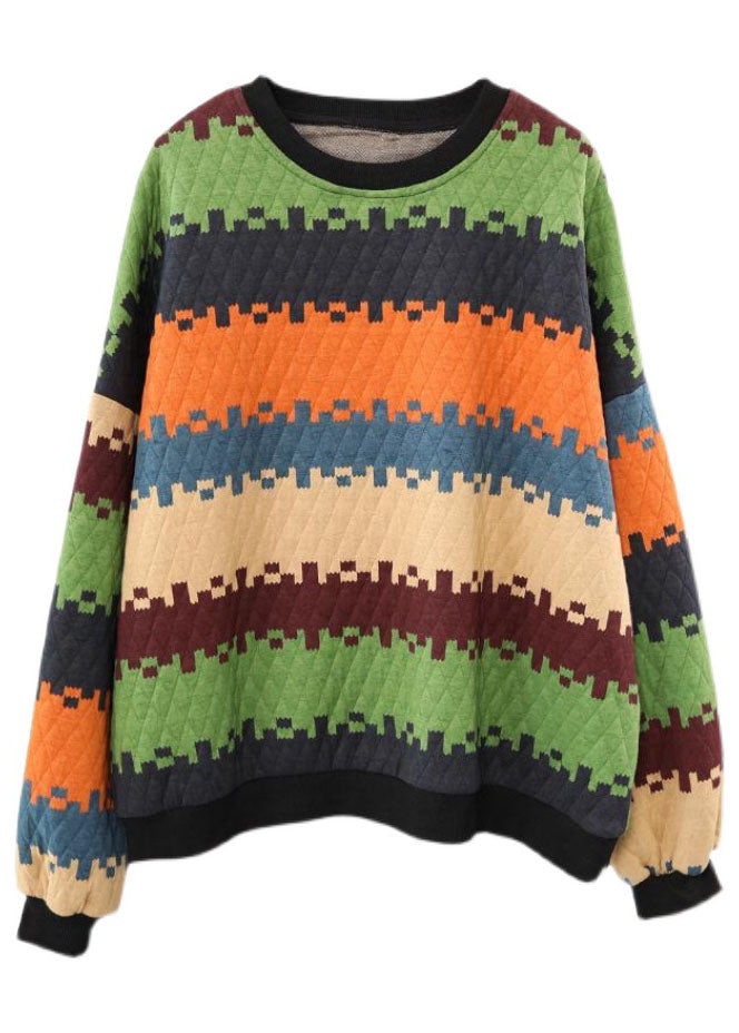 Plus Size Orange thick Striped Sweatshirt Winter