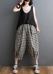 Plus Size Plaid Elastic Waist Casual Harem Pants Summer Cotton Linen - SooLinen