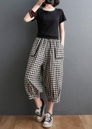 Plus Size Plaid Elastic Waist Casual Harem Pants Summer Cotton Linen - SooLinen