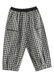 Plus Size Plaid Elastic Waist Casual Harem Pants Summer Cotton Linen - SooLinen